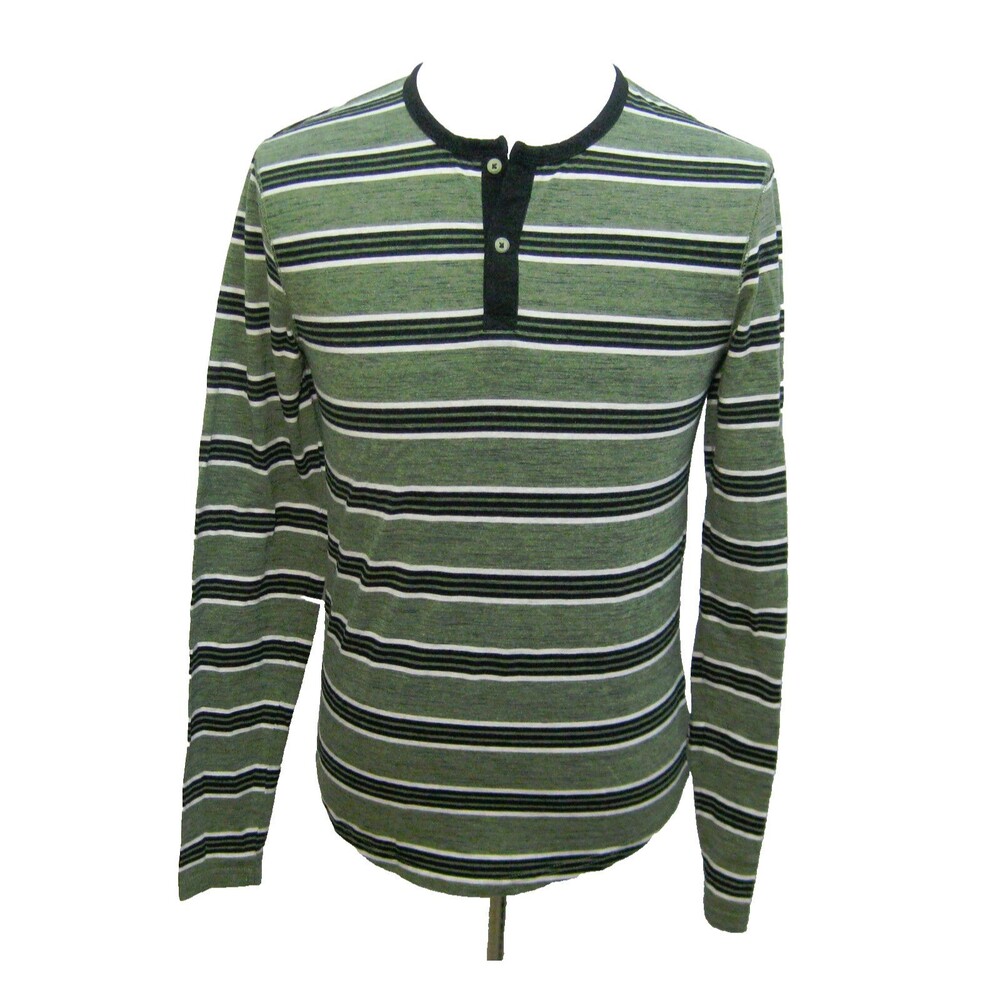OCEAN CURRENT Boy's (Size Large) Green Striped Long Sleeve Henley Shirt Cotton